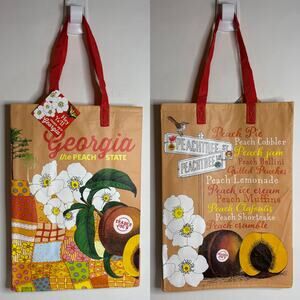Trader Joe’s Georgia Peach State GA Stone Fruit Recipe Flower Tote Bag Reusable!
